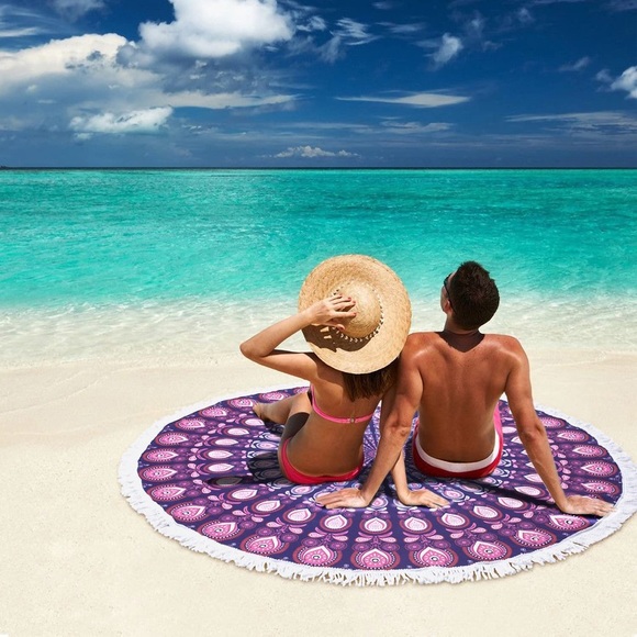 Purple Floral Mandala Beach/Pool Towel/Room Dorm Mat for Teens/College/Decor - Picture 2 of 8